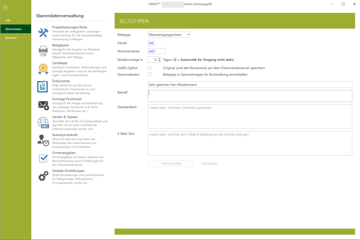 HEROS – Materialfluss & Belege